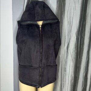 Lauren Ralph Lauren Sz L Women’s Solid Black Fleece Lined Full Zip Hooded Pocket